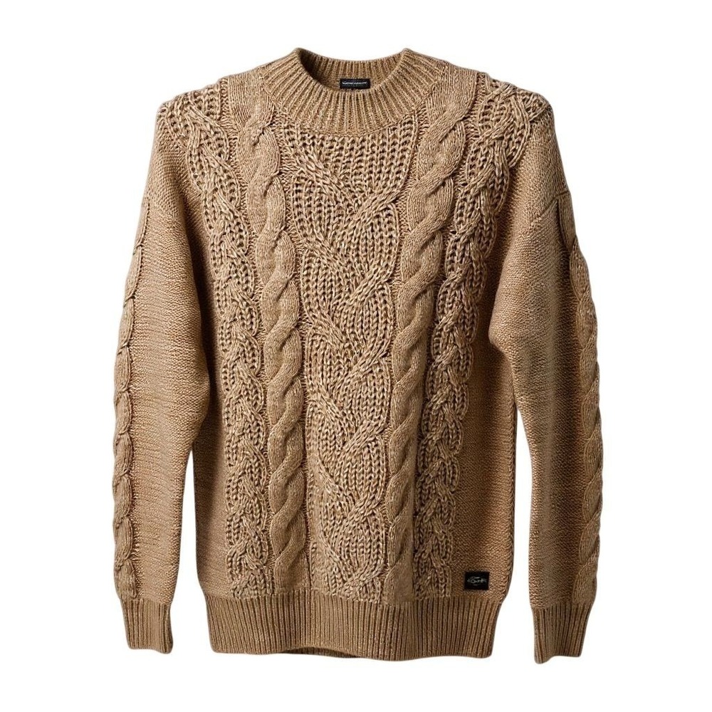 NWT Scotch & Soda Mens XL Beige Fisherman Wool Blend Cable Knit Pullover Sweater
